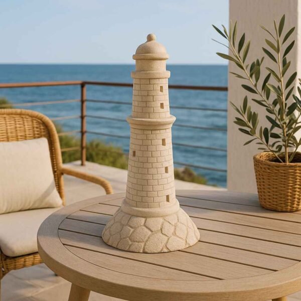 Grand phare en pierre ton vieilli 61 cm 1 Grand phare en pierre ton vieilli 61 cm (Mise en situation générée par IA à titre indicatif - visuel non contractuel)