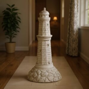 Grand phare en pierre ton vieilli 61cm (Visuel non contractuel - Mise en situation générée à titre indicatif)