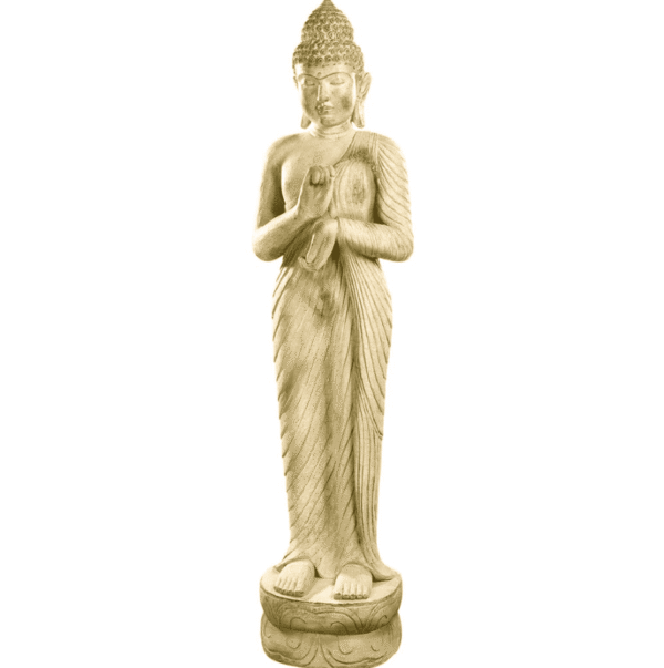 Grande statue Bouddha debout ton vieilli 156 cm 1 Grande statue Bouddha extérieur 150 cm ton vieilli