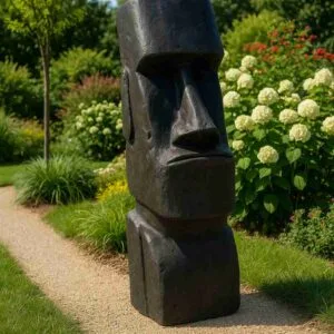 Grande statue Moaï en béton ciré – 140 cm – Décoration artisanale pour extérieur