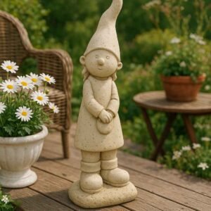Lutin extérieur en pierre fille ton vieilli 54 cm (Mise en situation générée par IA à titre indicatif - visuel non contractuel)