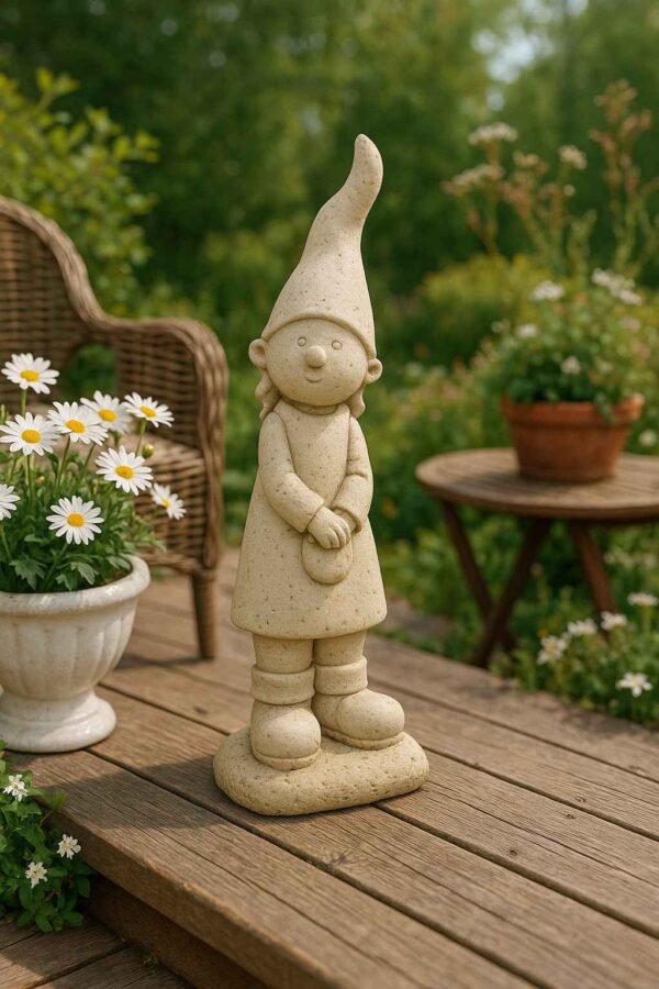 Lutin extérieur en pierre fille ton vieilli 54 cm (Mise en situation générée par IA à titre indicatif - visuel non contractuel)