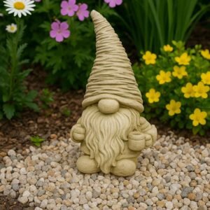 Nain de jardin rigolo en pierre ton vieilli 31 cm (Mise en situation générée par IA à titre indicatif - Visuel non contractuel)