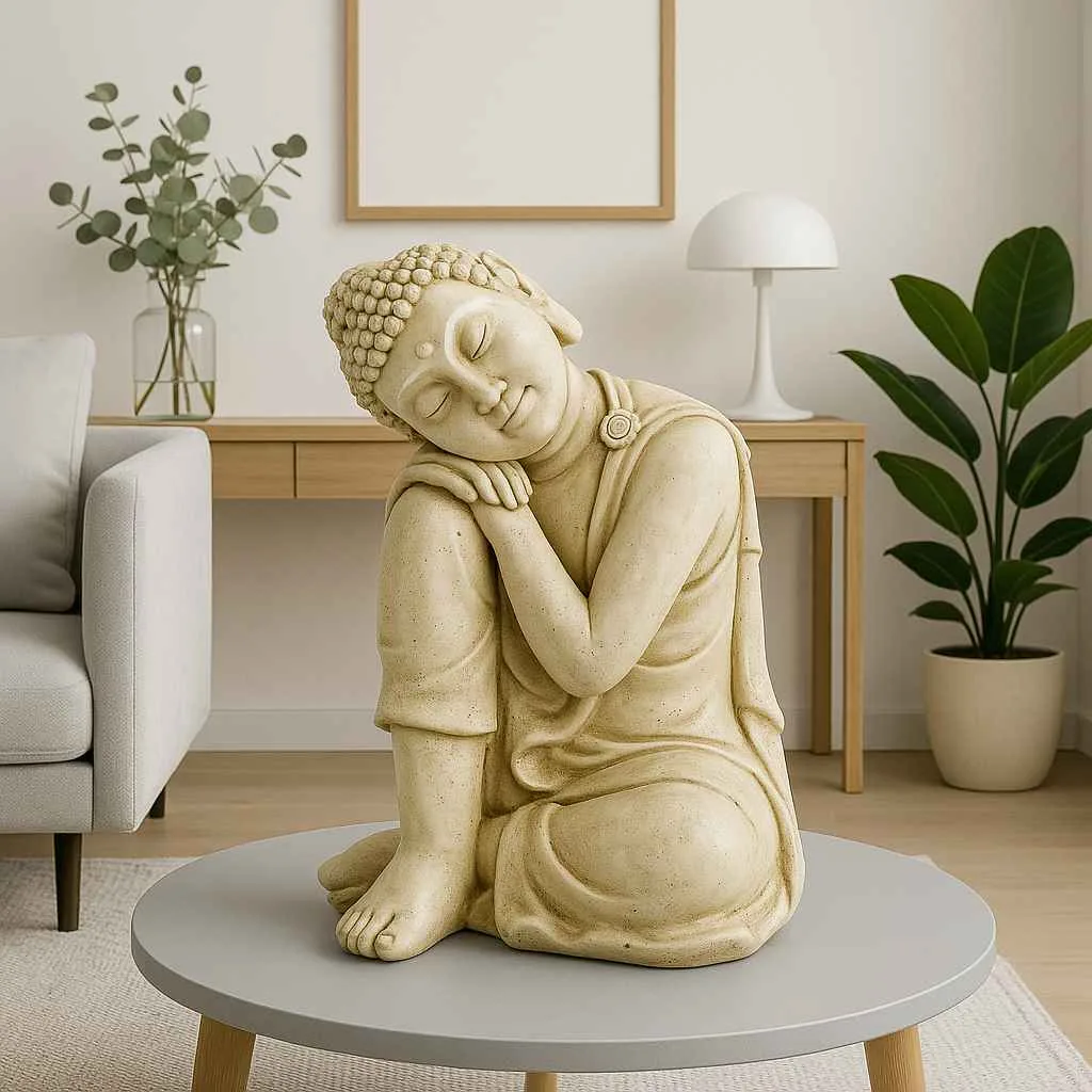 Petite statue Bouddha penseur ton vieilli 47 cm (Mise en situation générée à titre indicatif - visuel non contractuel)