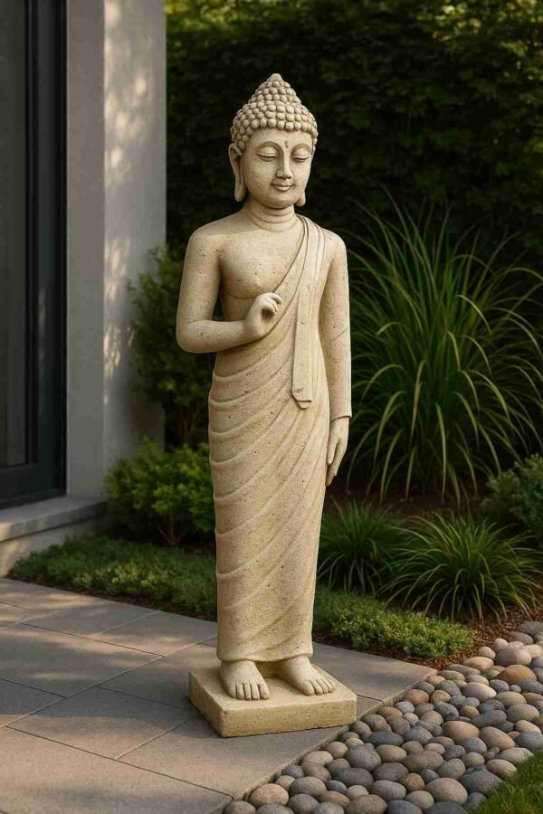 Statue Bouddha debout Pang Ham Yati ton vieilli 84 cm 2 Statue Bouddha debout Pang Ham Yati ton vieilli 84 cm (Mise en situation générée à titre indicatif - visuel non contractuel)