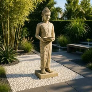 Statue Bouddha extérieur 1 M debout Pang Umbat ton vieilli (Générée par IA, visuel non contractuel)