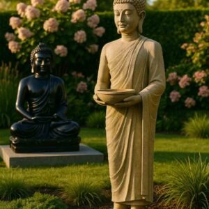 Statue Bouddha pour extérieur Kadampa ton ciré noir 96 cm (Mise en situation générée à titre indicatif - visuel non contractuel)
