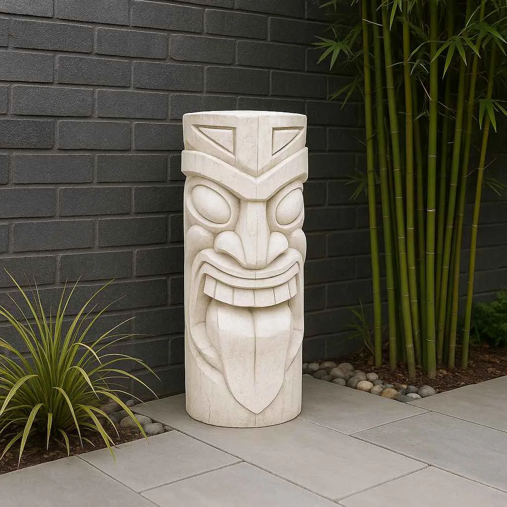 Statue Tiki extérieur Maori ton vieilli 51 cm (Mise en situation générée à titre indicatif - visuel non contractuel)