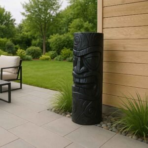 Statue Tiki totem Maori ton ciré noir 80 cm (Mise en situation générée à titre indicatif - visuel non contractuel)
