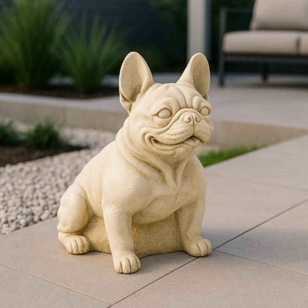 Statue de Bouledogue français ton vieilli 43 cm (Mise en situation générée par IA - non contractuel)