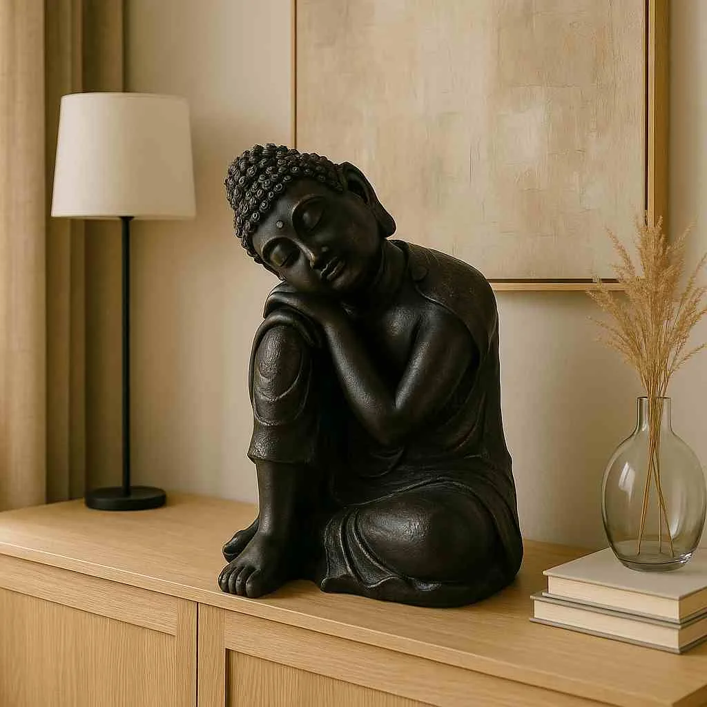 Statue du Bouddha penseur ton ciré noir 47 cm (Mise en situation générée à titre indicatif - visuel non contractuel)