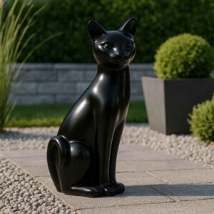 Statuette chat noir en pierre 58 cm (Mise en situation générée par IA à titre indicatif - non contractuel)