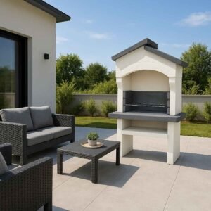 Barbecue moderne en pierre Bastide ton anthracite (Mise en situation générée à titre indicatif - visuel non contractuel)