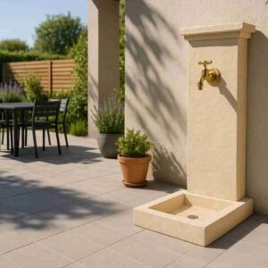 Fontaine borne Provençale aspect schiste ton pierre 82.5 cm (Mise en situation générée par IA à titre indicatif - visuel non contractuel)