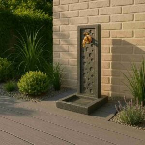 Fontaine extérieure moderne murale Bubble ton ardoise 70 cm, (Mise en situation générée par IA à titre indicatif - visuel non contractuel)