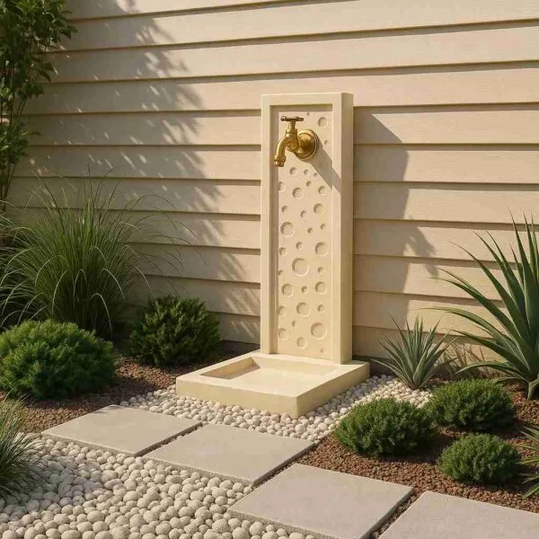 Fontaine moderne murale Bubble ton pierre 70 cm, (Mise en situation générée par IA à titre indicatif - visuel non contractuel)