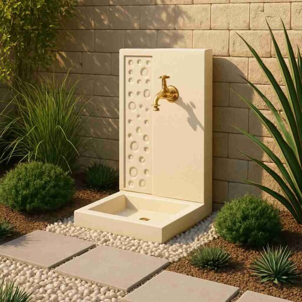 Fontaine murale bulle ton pierre 70 cm, (Mise en situation générée par IA à titre indicatif - visuel non contractuel)
