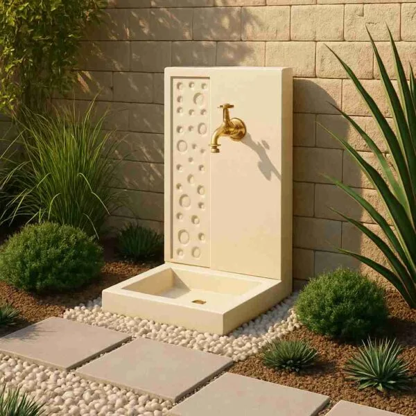 Fontaine murale bulle ton pierre 70 cm 1 Fontaine murale bulle ton pierre 70 cm, (Mise en situation générée par IA à titre indicatif - visuel non contractuel)