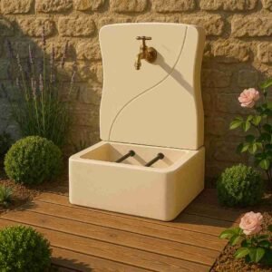 Fontaine murale design ton blanc 100 cm (Mise en situation générée par IA à titre indicatif - visuel non contractuel)