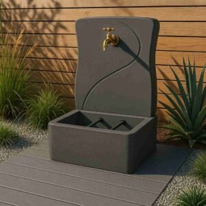 Fontaine murale moderne ton anthracite 110 cm (Mise en situation générée par IA à titre indicatif - visuel non contractuel)