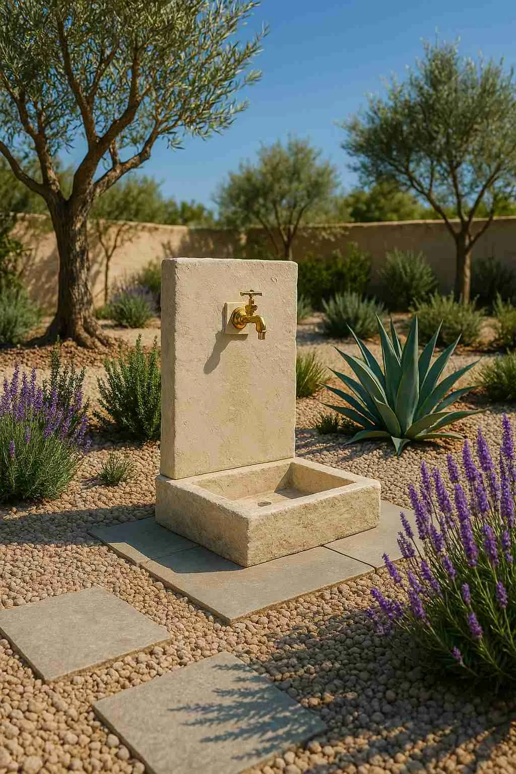 Fontaine pour jardin en pierre aspect ardoise ton pierre 64 cm; (Mise en situation générée par IA à titre indicatif - visuel non contractuel)