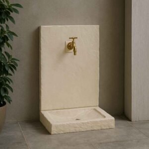 Fontaine pour jardin en pierre aspect ardoise ton pierre 64 cm (Mise en situation générée par IA à titre indicatif - Visuel non contractuel)
