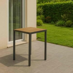 Table 70x70 extérieur plateau imitation bois - Ibiza (Mise en situation générée par IA à titre indicatif - visuel non contractuel)
