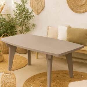 Table de jardin 6 personnes Taupe 180x90 (Mise en situation générée à titre indicatif, visuel non contractuel)
