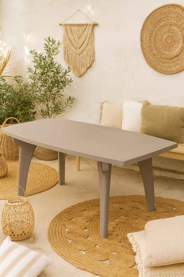 Table de jardin 6 personnes Taupe 180x90 (Mise en situation générée à titre indicatif, visuel non contractuel)