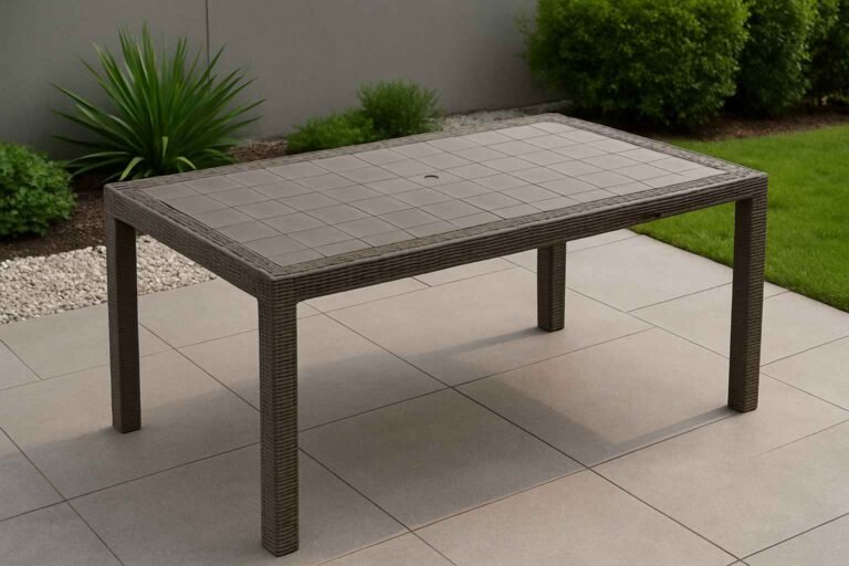 Table de jardin en résine Urano 140x80cm renforcée taupe 1 Table de jardin en résine Urano 140x80cm renforcée taupe (Mise en situation générée par IA à titre indicatif - visuel non contractuel)