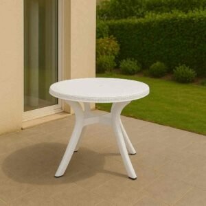 Table en plastique ronde blanc Ø100cm - Caraibe (Mise en situation générée par IA à titre indicatif - visuel non contractuel)