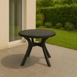 Table ronde en plastique anthracite Ø100cm - Caraïbe (Mise en situation générée par IA à titre indicatif - visuel non contractuel)