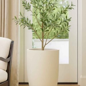 Vase haut intérieur béton pressé ton blanc Ø 40 cm (Mise en situation générée à titre indicatif - Visuel non contractuel)