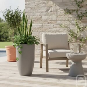 Vase en pierre ton anthracite Ø 40 cm (Mise en situation générée à titre indicatif - visuel non contractuel) extérieur