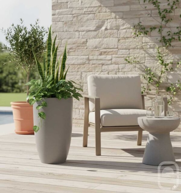 Vase en pierre ton anthracite Ø 40 cm (Mise en situation générée à titre indicatif - visuel non contractuel) extérieur