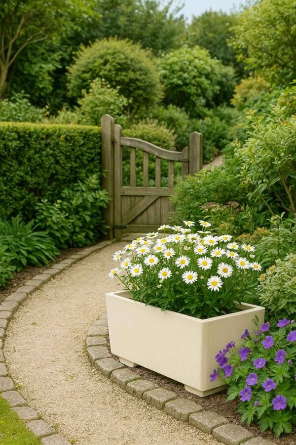 Bac à fleurs extérieur 92 cm ton blanc (Mise en situation générée à titre indicatif - visuel non contractuel)