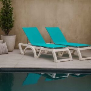 Bain de soleil design toile turquoise Haut de gamme - Lot de 2 pcs -Jamaica (Mise en situation générée à titre indicatif - Visuel non contractuel)