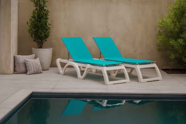 Bain de soleil design toile turquoise Haut de gamme - Lot de 2 pcs -Jamaica (Mise en situation générée à titre indicatif - Visuel non contractuel)