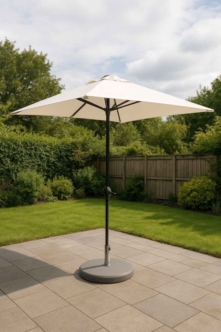 Grand parasol à manivelle inclinable Ø3M écru - Séville - Support pied parasol vendu séparément (Mise en situation générée à titre indicatif - Visuel non contractuel) - Pied de parasol en option