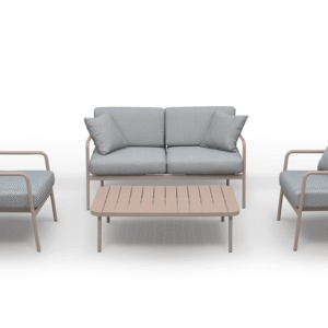 Salon de jardin en aluminium taupe havane haut de gamme - CANNES détouré