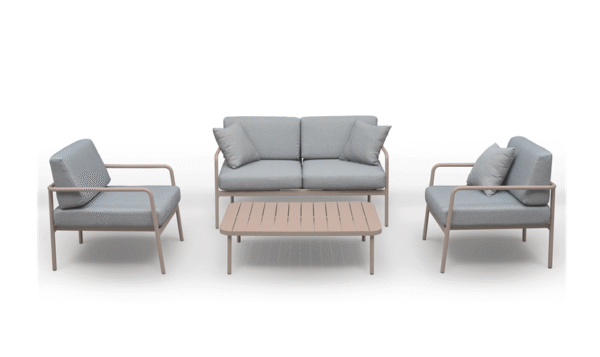 Salon de jardin en aluminium taupe havane haut de gamme - CANNES détouré