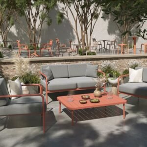 Salon de jardin terracotta en aluminium haut de gamme - CANNES ambiance café