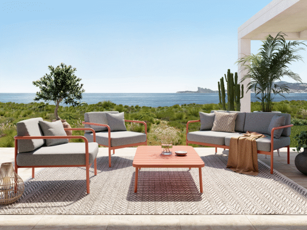Salon de jardin terracotta en aluminium haut de gamme - CANNES sur terrasse