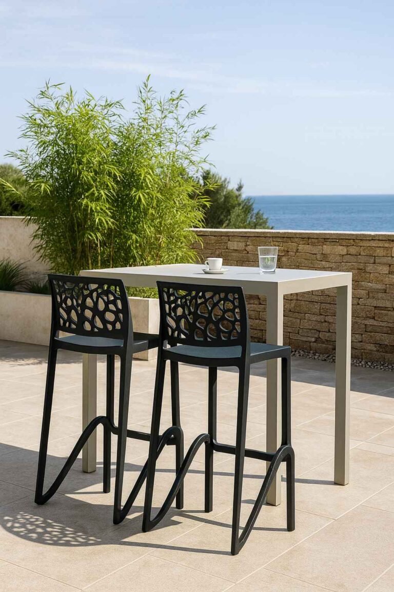 Tabouret design anthracite haut 75 cm - Lot de 2 - Haka (Mise en situation générée par IA à titre indicatif - Visuel non contractuel)