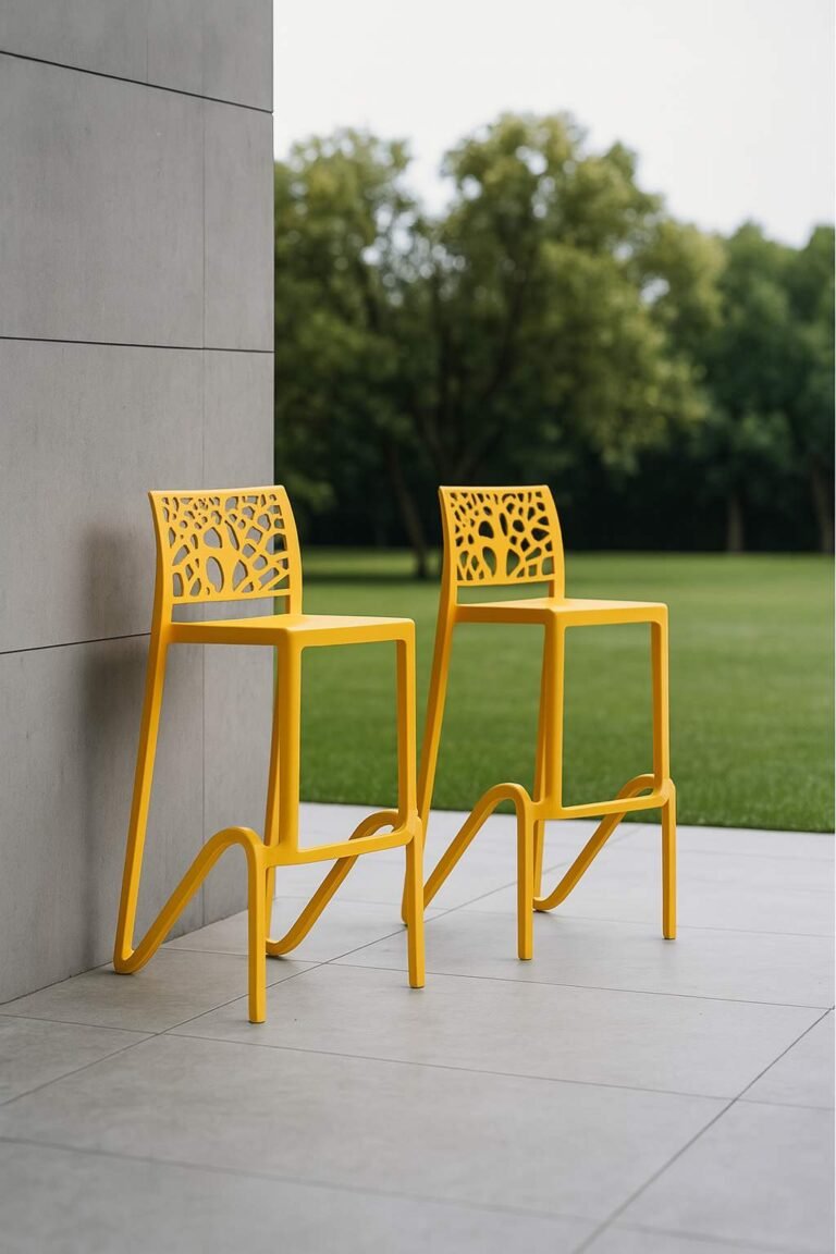 Tabouret en plastique polypropylène jaune design haut 75 cm - Lot de 2 - Haka (Mise en situation générée par IA à titre indicatif - Visuel non contractuel)