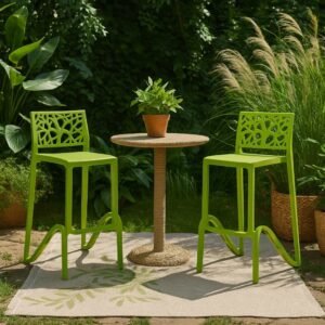 Tabouret vert mousse design haut 75 cm - Lot de 2 - Haka (Mise en situation générée par IA à titre indicatif - Visuel non contractuel)