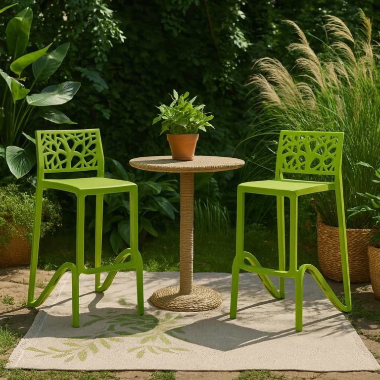 Tabouret vert mousse design haut 75 cm - Lot de 2 - Haka (Mise en situation générée par IA à titre indicatif - Visuel non contractuel)