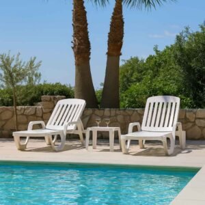 Transat blanc inclinable - Lot de 2 pcs - Miami (Mise en situation générée à titre indicatif - visuel non contractuel)