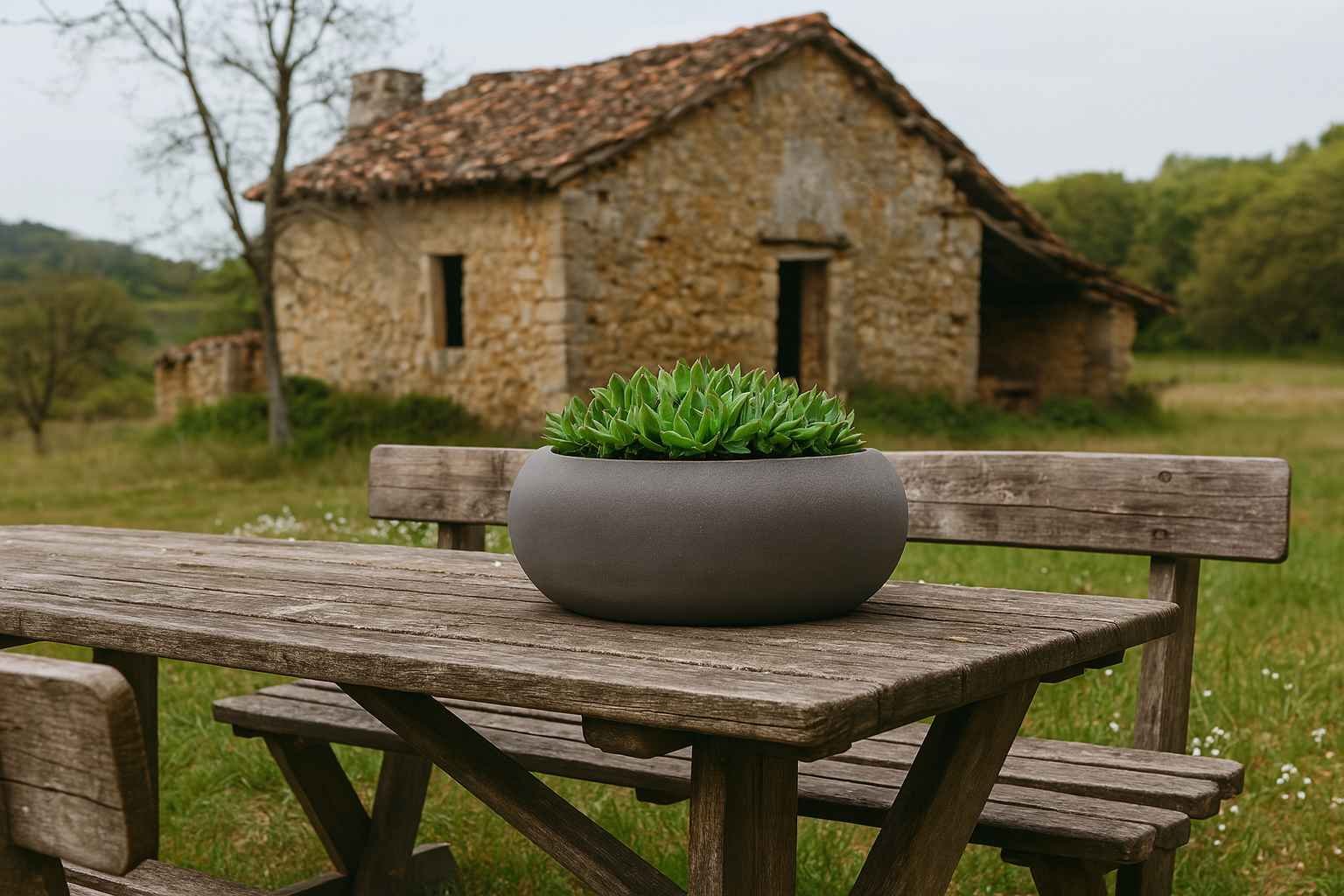Vase boule en pierre Nova ton anthracite Ø 40 cm (Mise en situation générée à titre indicatif - visuel non contractuel)