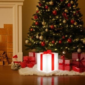 Cadeau de Noël lumineux led 20 cm au pied du sapin